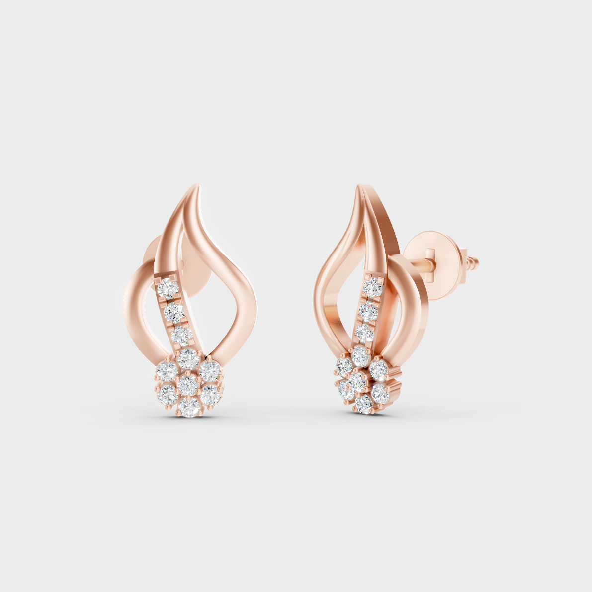 Modern 18K Rose Gold Stud Earrings With 0.20 Ct TW Round Lab-Grown Diamonds